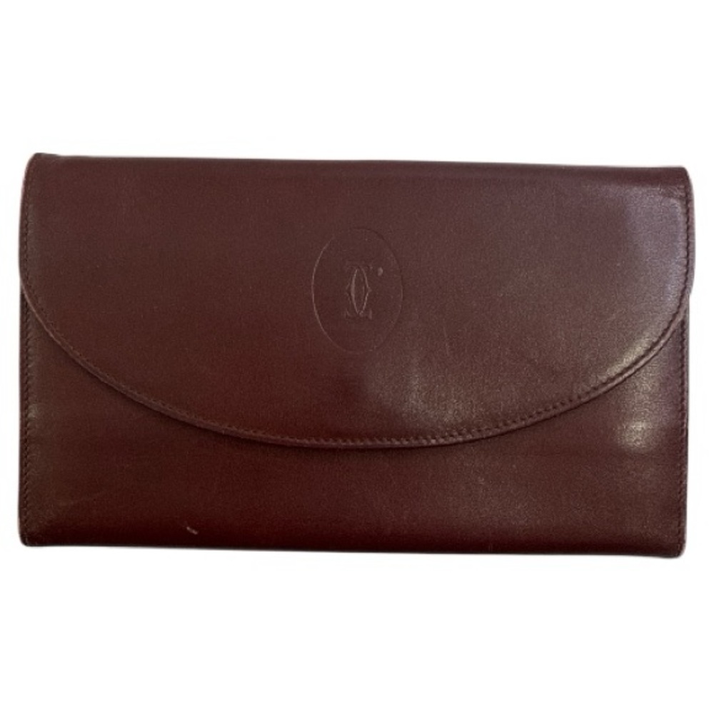 CARTIER WOMEN’S MASTLINE  BURGUNDY LEATHER TRI FOLD LONG WALLET